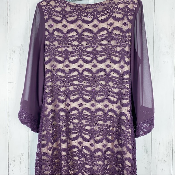 R&M Richards Womens Dress Size 14W Purple Sequin Lace Overlay Chiffon Midi - Picture 6 of 11